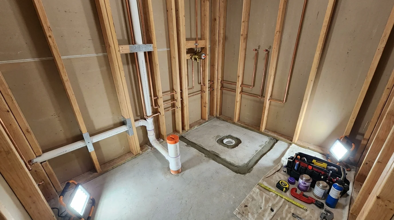 Bathroom rough-in plumbing during remodel by Johns Plumbing LLC in Phoenix